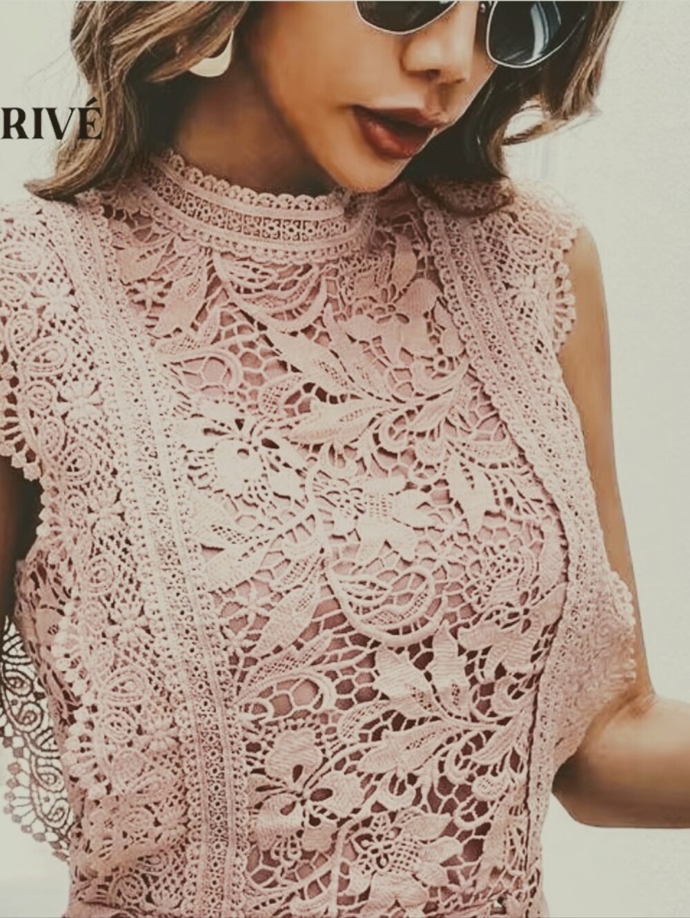 Cable & Gauge Lace & Ruffle High-Neck Blouse - Blush Pink Size M